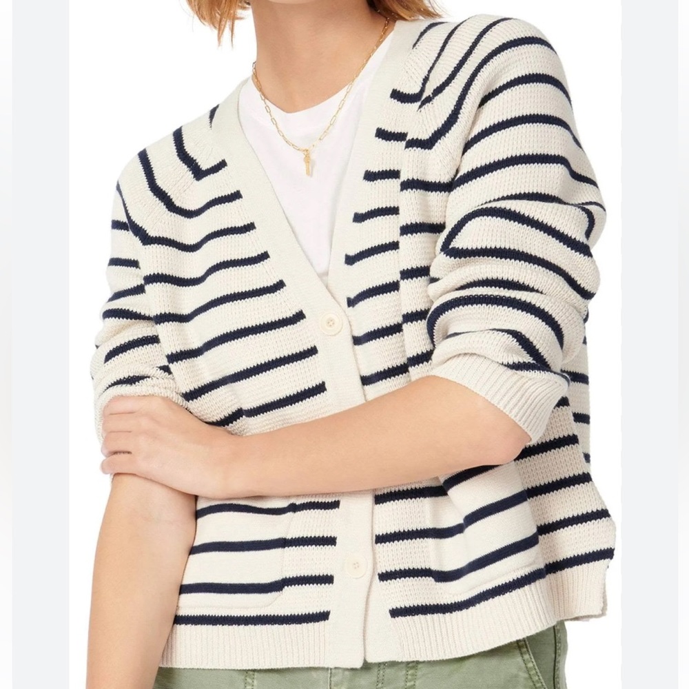 J. Crew V-neck Cardigan Sweater in Stripe w/ Pockets